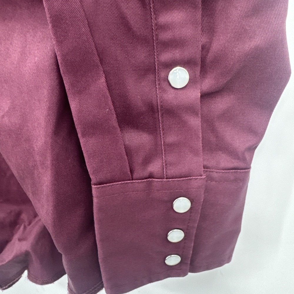 Vintage Wrangler Brushpopper Pearl Snap Western Shirt Maroon Medium Thick Cotton - Picture 7 of 10